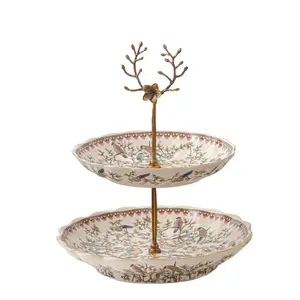 China Herstellung Die Nahost Blume Vogel form Zwei Schichten Tisch dekoration Kunden spezifische Keramik Trocken frucht Tablett