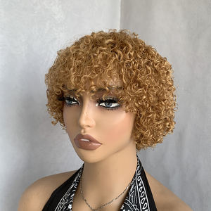 Perruque Courte <span class=keywords><strong>Afro</strong></span> Frisée Kinky Brésilienne en <span class=keywords><strong>Cheveux</strong></span> Humains avec Frange, Faite à la Machine, <span class=keywords><strong>Coupe</strong></span> Pixie Courte Marron pour Femmes Noires – Vente en Gros - Product Image 2