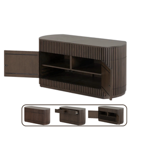 Buffet au design incurvé et doté de panneaux coulissants verticaux sans joint, offrant un rangement dissimulé pour vos essentiels de salle à manger - Product Image 1