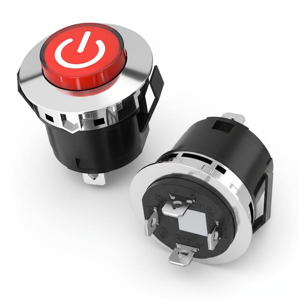 28MM 4Pin Red LED Lighted ON-OFF Push Button Switch the Power Switch Button Start Switch Accessory for Kids Powered Ride