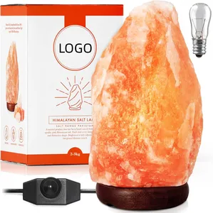 Interruptor dimmer e luz noturna, lâmpada de sal totalmente natural com base de madeira artesanal, 1 ~ 2kg, atacado de fábrica, lâmpada de sal do Himalaia