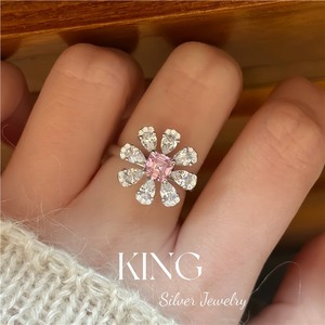 King Silver Jewelry Flower Zircon Cocktail <b>Ring</b> Women's Everyday Wear <b>Fine</b> <b>Rings</b> - Product Image 5