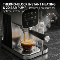 Machine à café semi-automatique métallique autonettoyante, réservoir d'eau 0,9 L, réservoir de lait 0,45 L, faible entretien, expresso chaud et froid