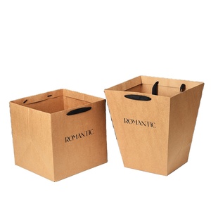 Wholesale Custom Logo Printing Brown <strong>Trapezoid</strong> Flowers Paper <strong>Bags</strong> Recycled Thickened Kraft Retail Paper Gift <strong>Bag</strong> - Product Image 1