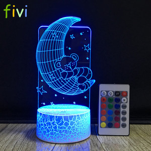 <span class=keywords><strong>Moon</strong></span> <span class=keywords><strong>Bear</strong></span> 3D Luci Colorate Led Cambiamento Graduale Illusion Lampada Da Tavolo di Tocco di Telecomando Creativo 3D Led Piccola Lampada Da Tavolo - Product Image 6