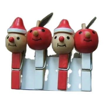 良質カラフルなクリスマスウッド動物漫画ペグクランプセット木製写真冷蔵庫マグネットクリップ