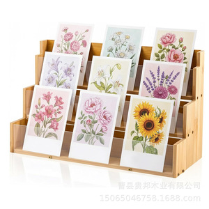 Tiered Wooden Greeting Card Display <b>Stand</b> For Desk Photo Storage Organizer With Floral Cards Shown - Product Image 4