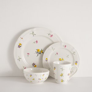 Assiettes à dîner en porcelaine émaillée blanche de haute qualité avec décalcomanie florale décorative pour la cuisine et la restauration - Product Image 1