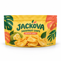 Kemasan Keripik Nangka Custom, Kantong Stand Up Pouch dengan Zipper, Plastik Food Grade High Barrier untuk Camilan Buah, Label Pribadi
