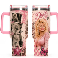 Cadeaux personnalisés sur mesure en acier inoxydable, gobelets commémoratifs Dolly Parton 1946-2026, avec poignée, couvercle, anti-fuite, double paroi sous vide