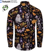 Kemeja Halloween Pria Motif Labu, Kemeja Halloween Lengan Panjang Kancing Depan, Kemeja Sublimasi Halloween Custom untuk Pria