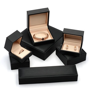 Noir Carré Or <span class=keywords><strong>Champagne</strong></span> Couleur Anneau Collier Broche Bracelet Pu Cuir Velours Boîte À Bijoux Ensemble - Product Image 2