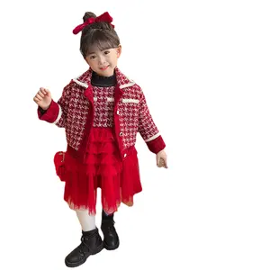 Source Factory Girls' Velvet Suit Winter Festive New Year Clothes Baby Girl's Autumn and Children's Thickened
