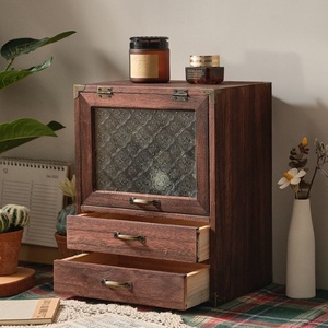 Retro Desktop Storage Cabinet Cosmetic Snacks Sundries Tea Set Tea <strong>Cup</strong> Sideboard Multi-layer Wood Grain Rectangular - Product Image 4