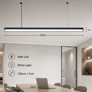 Lámpara de Techo LED Moderna de 150cm 48W Blanca, Diseño Lineal de ABS, PP y Acrílico para Comedor Interior, Colgante y de Montaje en Superficie - Product Image 4
