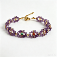 Bracelet de luxe tendance en pierre naturelle facettée avec zircon cubique, perles tressées, fermoir en acier inoxydable, réglable, pour femme
