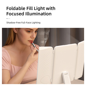 2X 5x Độ phóng đại 3 cách Tabletop Trắng mỹ phẩm thắp sáng du lịch LED gấp Tabletop trifold trang điểm với ánh sáng Vanity gương - Product Image 3