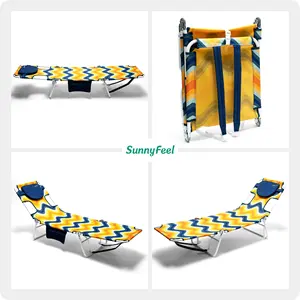 SunnyFeel Beach Lounge Chair Orange Wave With Detachable Pillow Tanning Bed For Waterside