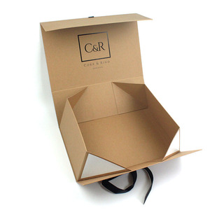 Luxury Recycled large logo closure printed cardboard kraft paper packaging gift box with ribbon