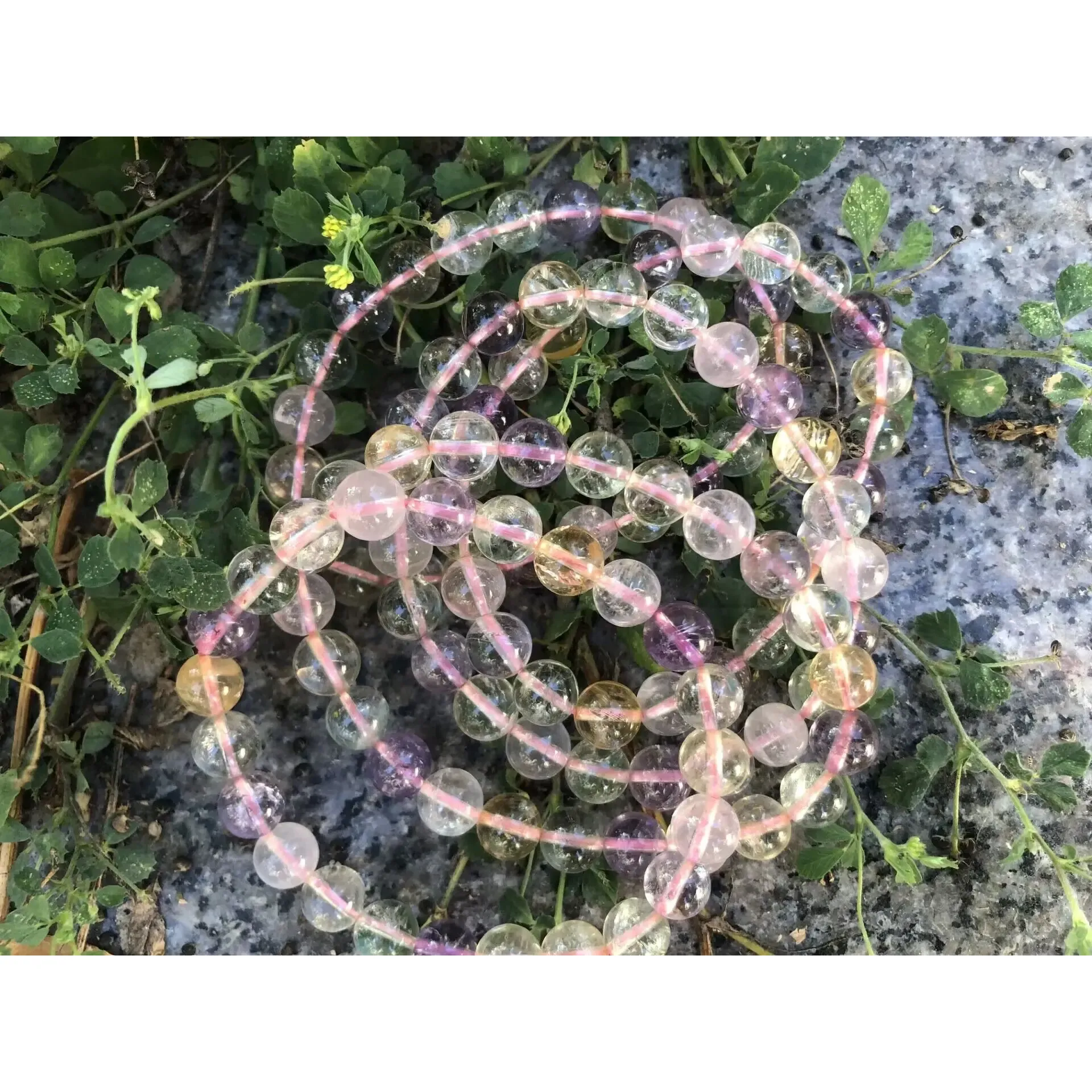 Natürlicher Heilung Edelstein Quarz Perlenmode gemischtes Rose-Quarz-Zitrin-Amethisten-Armband für Damen und Herren