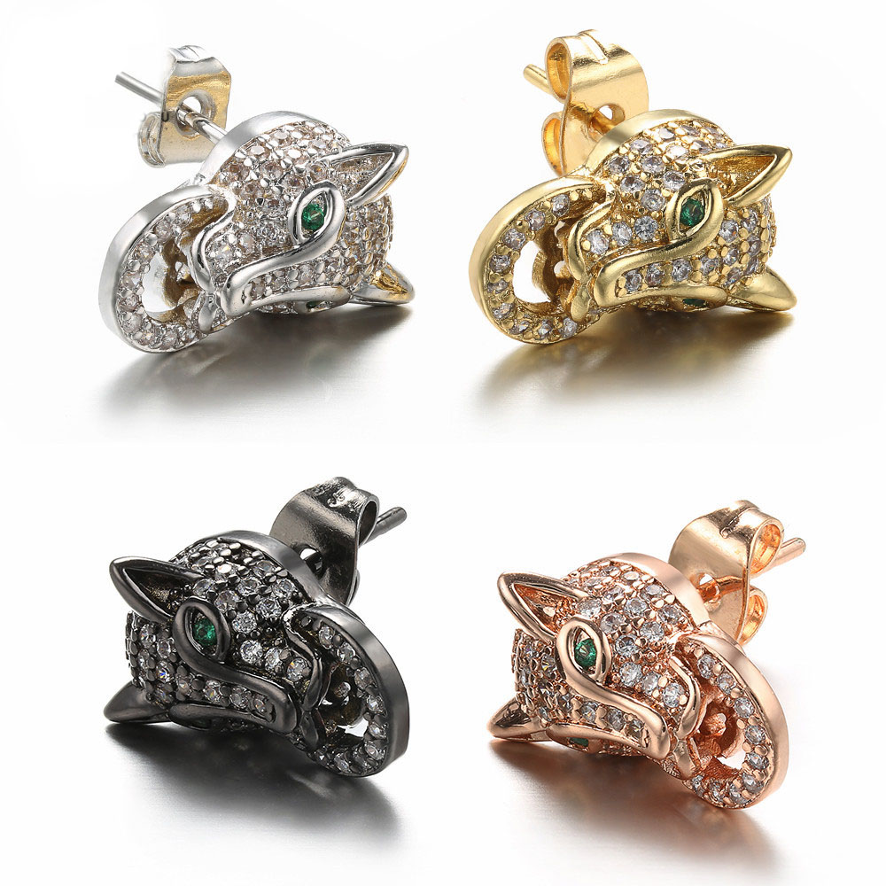 アクセサリー chigo Leopard Diamond Earring silver925 Trendy Gold CZ Leopard Head Stud Earrings | Dainty Panther Charm