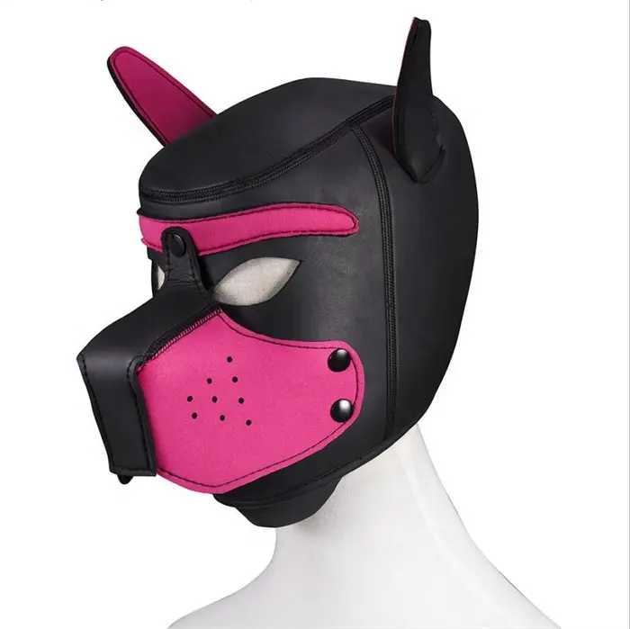 Puppy cosplay leather cover hood mask for adult men women BDSM dog role play