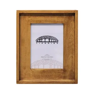带凸起条的简单棕色木框 | 用于装饰桌面的宽轮廓尺寸木条相框