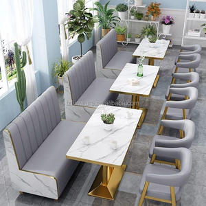Wholesale Modern bar Restaurant Furniture Sets Cafe Fast Food Booth Seating Sofa Golden Metal <b>Dining</b> Tables and <b>Chairs</b> Set - Product Image 4