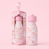 Bouteille d'eau en acier inoxydable de 350 ml avec couvercle en silicone en forme d'animal, double paroi isolée sous vide pour les enfants à l'école