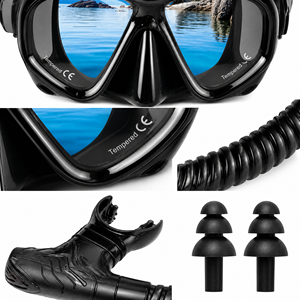 Masque de plongée noir et tuba avec double lentille et sangle réglable pour la natation, la plage et les sports nautiques - Product Image 3