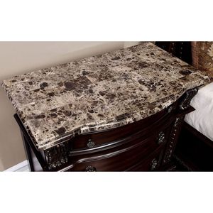 Mesita de noche DB tradicional de 1 pieza con 3 cajones, madera maciza de cerezo marrón y tapa de mármol genuino, muebles de dormitorio de diseño moderno - Product Image 3