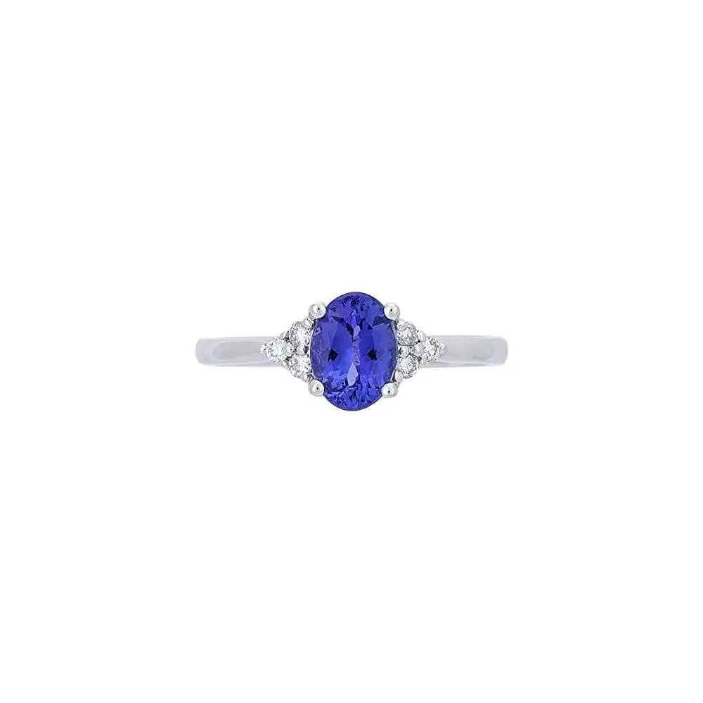 14K White Gold Genuine Tanzanite Ring with Diamonds for women | Ethically, authentically and organically sourced (Oval-cut)