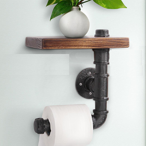 Porte-<span class=keywords><strong>papier</strong></span> toilette mural vintage en laiton noir mat avec étagère et support pour téléphone - Product Image 5