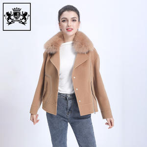 Giacca in cashmere con collo in <span class=keywords><strong>pelliccia</strong></span> di volpe da donna casual <span class=keywords><strong>corta</strong></span> in lana invernale da donna con <span class=keywords><strong>pelliccia</strong></span> - Product Image 4