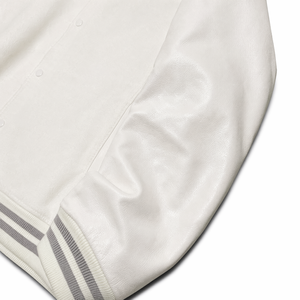 Chaqueta Varsity Blanca al por Mayor, de Alta Calidad, con Mangas de Cuero y Lana, Estilo Urbano para Hombre, Corte Cuadrado, Logotipo Personalizado, Chaqueta Bomber de Béisbol - Product Image 5