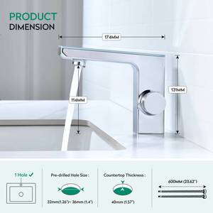 ก๊อกน้ำอ่างล้างหน้าแบบไม่ต้องสัมผัส, ก๊อกน้ำห้องน้ำอัตโนมัติแบบเซ็นเซอร์อินฟราเรด - Product Image 3