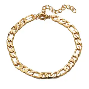 Tobillera de acero inoxidable para hombre y mujer, diseño Simple, dorado, con cadena, joyería para pie
