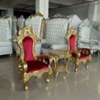 Petit ensemble de chaises de trône royales, chaise pour enfants en velours rouge avec sculpture dorée et table d'appoint, fabrication sur mesure