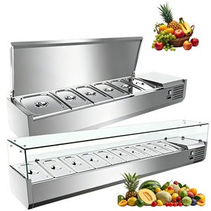 Comptoir de bar à salades avec couvercle rabattable en acier inoxydable, porte-condiments et 1 bac GN 6 pour bar à garnitures réfrigéré - Product Image 6