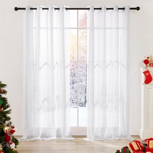 Cortina transparente con ojal <span class=keywords><strong>blanco</strong></span> personalizable JA para dormitorio, semitransparente para sala de estar, decoraciones de primavera para el hogar, <span class=keywords><strong>blanco</strong></span> <span class=keywords><strong>y</strong></span> plateado - Product Image 2