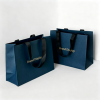 Sac shopping en papier bleu marine de luxe avec poignée, logo de marque personnalisé, pour emballage cadeau de vêtements