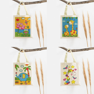 Pintura acrílica DIY bolsa de lona pintura al óleo ecológica <span class=keywords><strong>lienzo</strong></span> de lino bolsa de mano animales dibujos animados pintura por números bolsas para niños - Product Image 6