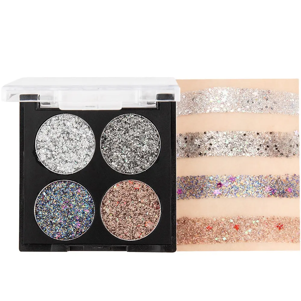 Großhandel einzeln verpackt Diamant verschiedene Formen Shining Paille tte Lidschatten 4-Farben Glitter Mix Lidschatten