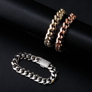 Homme Bracelets En <span class=keywords><strong>Argent</strong></span> or en laiton 18k plaqué or Cubain Lien Chaîne Bracelets Pour Hommes Femmes Bijoux En Gros Cadeau - Product Image 2
