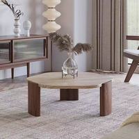 Table basse minimaliste de style traditionnel, durable, avec plateau en dalle de pierre et structure en bois, mobilier de salon écologique pour appartements