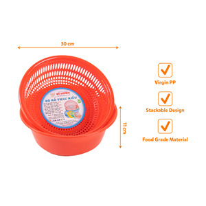 Passoire en plastique PP vierge de qualité alimentaire, ensemble de bassins de lavage, panier égouttoir pour préparation de fruits et légumes, durable et empilable - Product Image 3