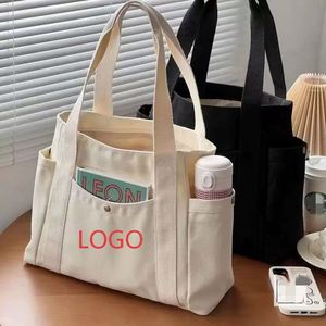 Personalized Big Capacity Multi-Pocket Cotton Canvas Bag <b>Shopping</b> Bags Unisex Travel Tote Shoulder Bag With Custom Logo - Product Image 2