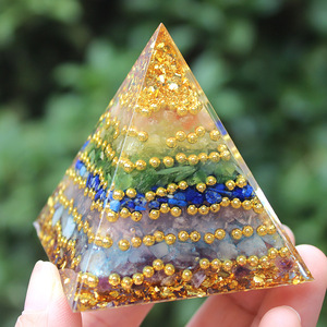 <b>Crystal</b> <b>Chip</b> Pyramid Resin Epoxy Craft Desktop Ornament Home Decor Gift Gold Pearl 7-Layer Stone - Product Image 3