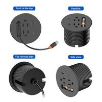 Stopkontak Meja Bundar Tersembunyi AS dengan Kabel Data Retractable 2m, Port USB A & C, Pengisian Cepat 20W, Stopkontak Meja Terintegrasi