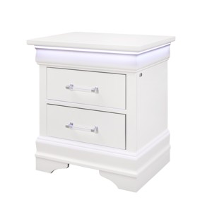 Charleston White Nightstand With Led Light 2 Drawer Storage <b>Bedroom</b> Furniture - Product Image 3